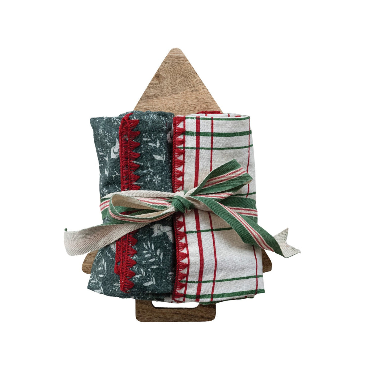 Christmas Tea Towels &amp; Tree Shaped Cheese/Serving Board - Box Turtle