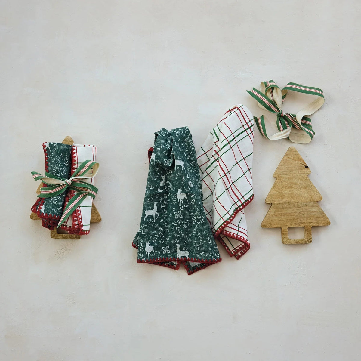 Christmas Tea Towels &amp; Tree Shaped Cheese/Serving Board - Box Turtle