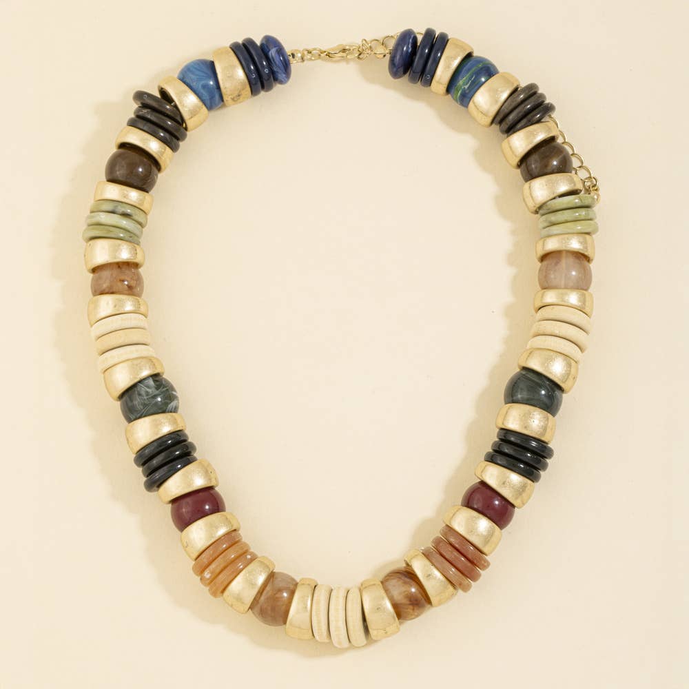 Chunky Marbled Disc And Ball Beaded Necklace - Box Turtle