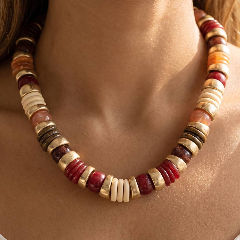 Chunky Marbled Disc And Ball Beaded Necklace - Box Turtle