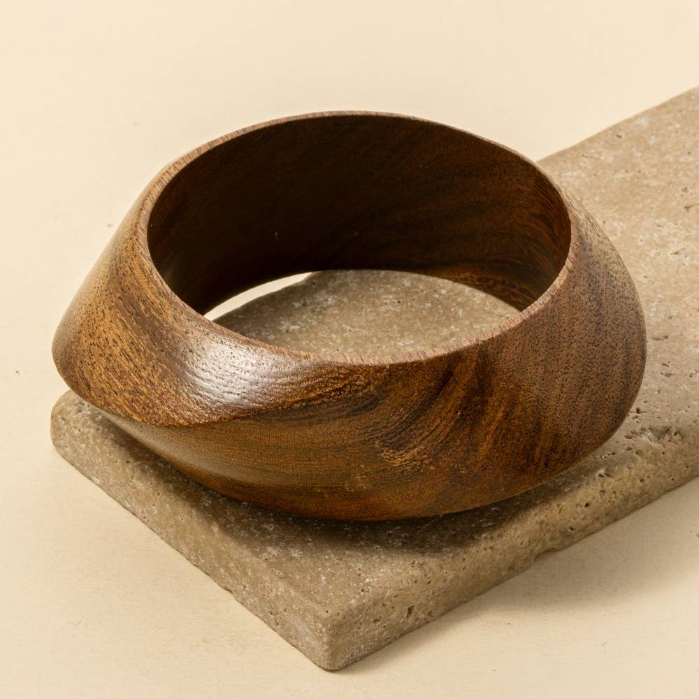 Chunky Wooden Bangle Bracelet - Box Turtle