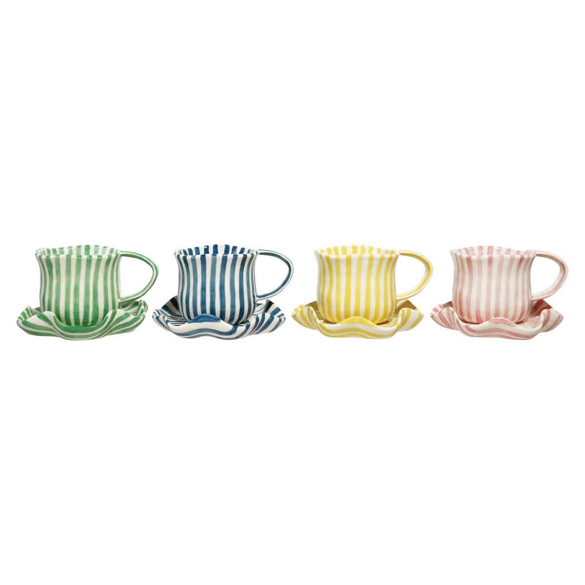 Colorful Striped Mugs &amp; Ruffled Saucers - Box Turtle