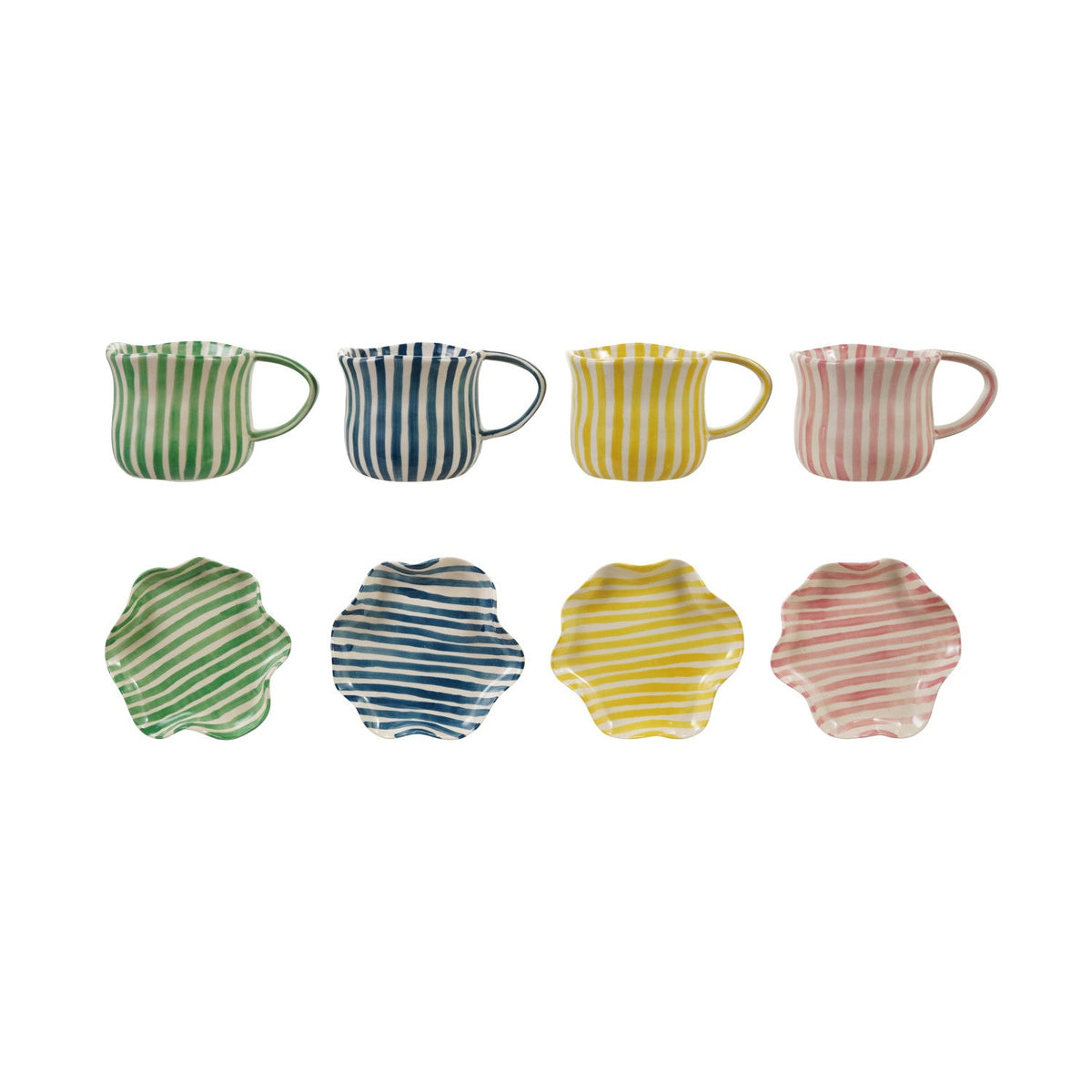 Colorful Striped Mugs &amp; Ruffled Saucers - Box Turtle
