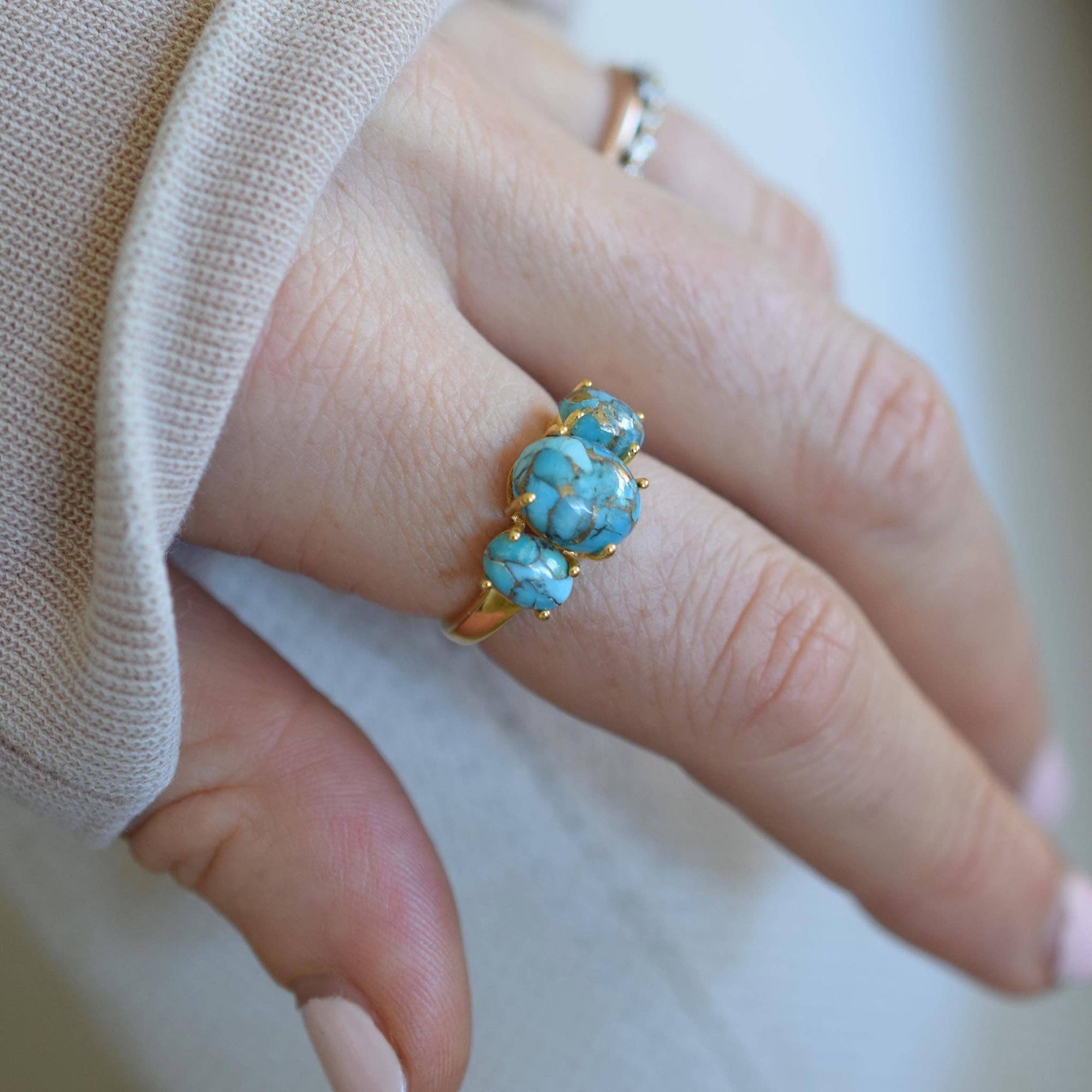 Copper Turquoise Gum Drop Ring - Box Turtle