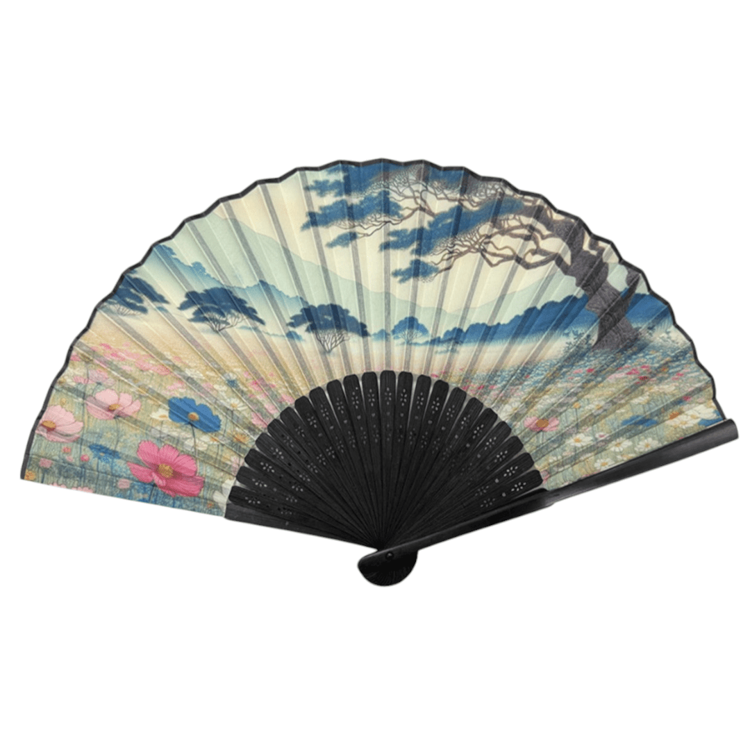 Cosmos Design Paper Folding Fan - Box Turtle