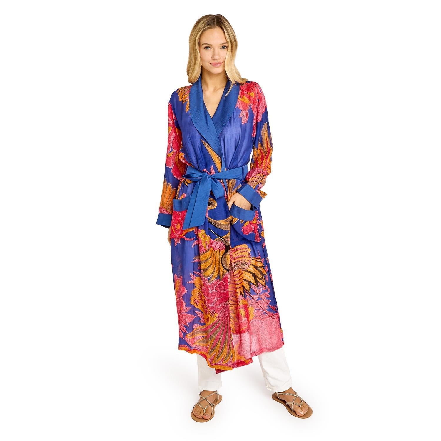 Crane Print Cobalt Robe - Box Turtle