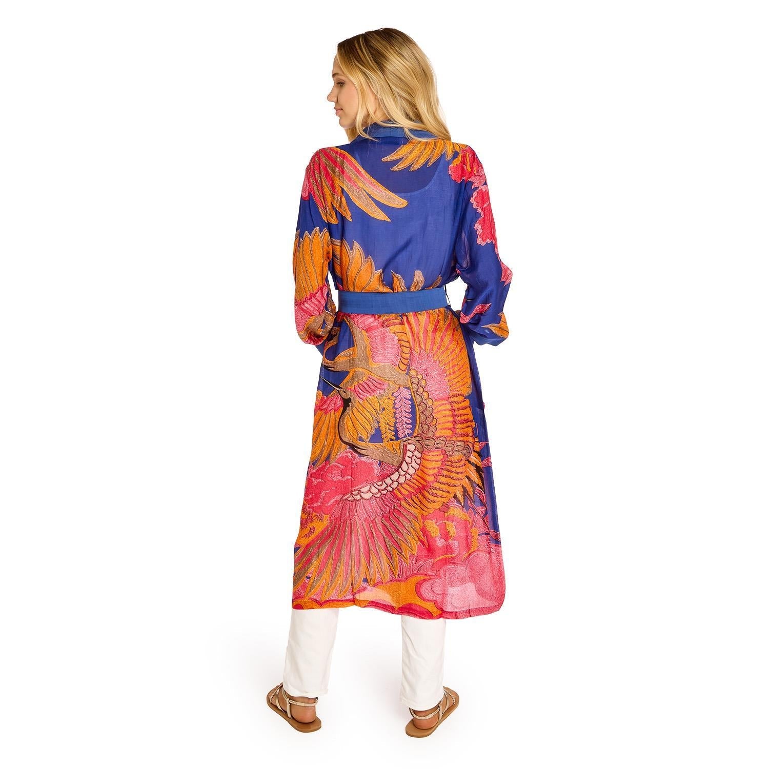 Crane Print Cobalt Robe - Box Turtle