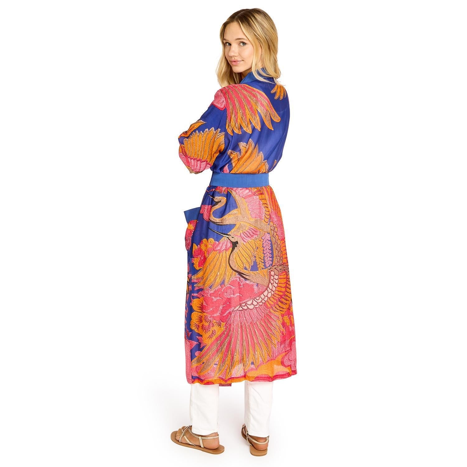 Crane Print Cobalt Robe - Box Turtle