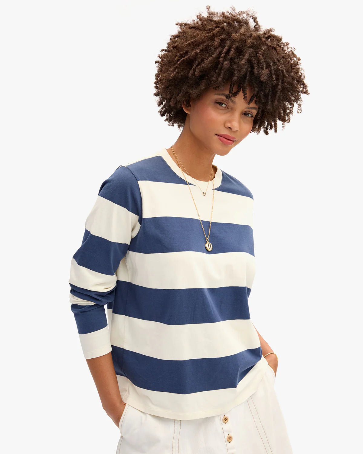 Cream & Navy Rugby Stripe Tee - Box Turtle