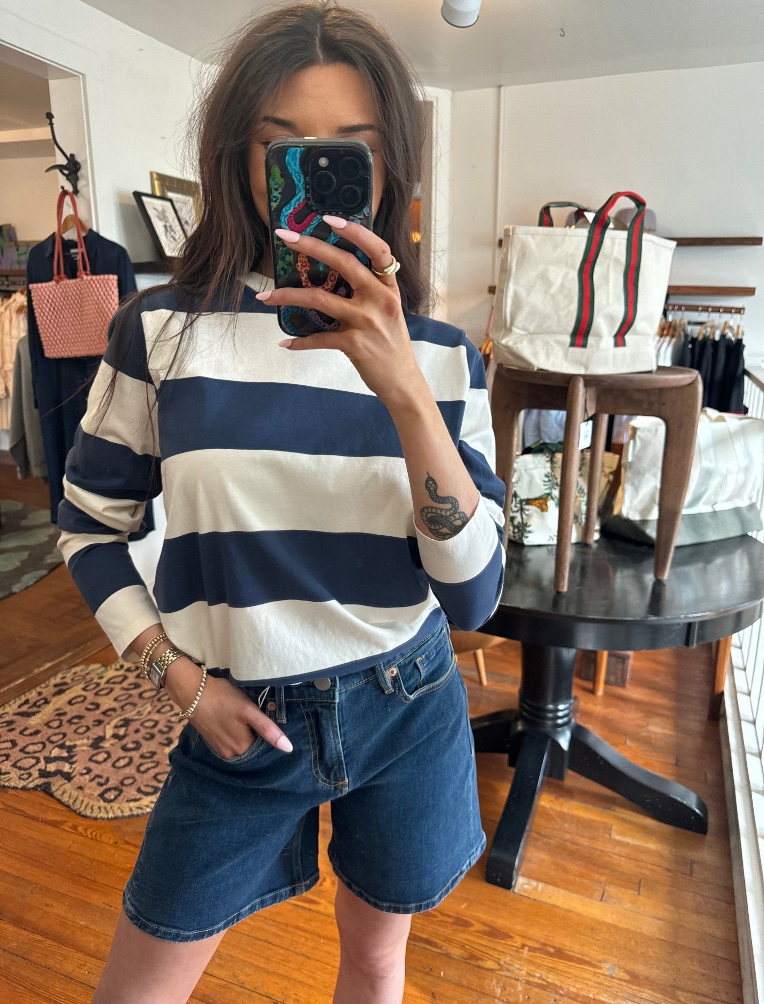 Cream & Navy Rugby Stripe Tee - Box Turtle