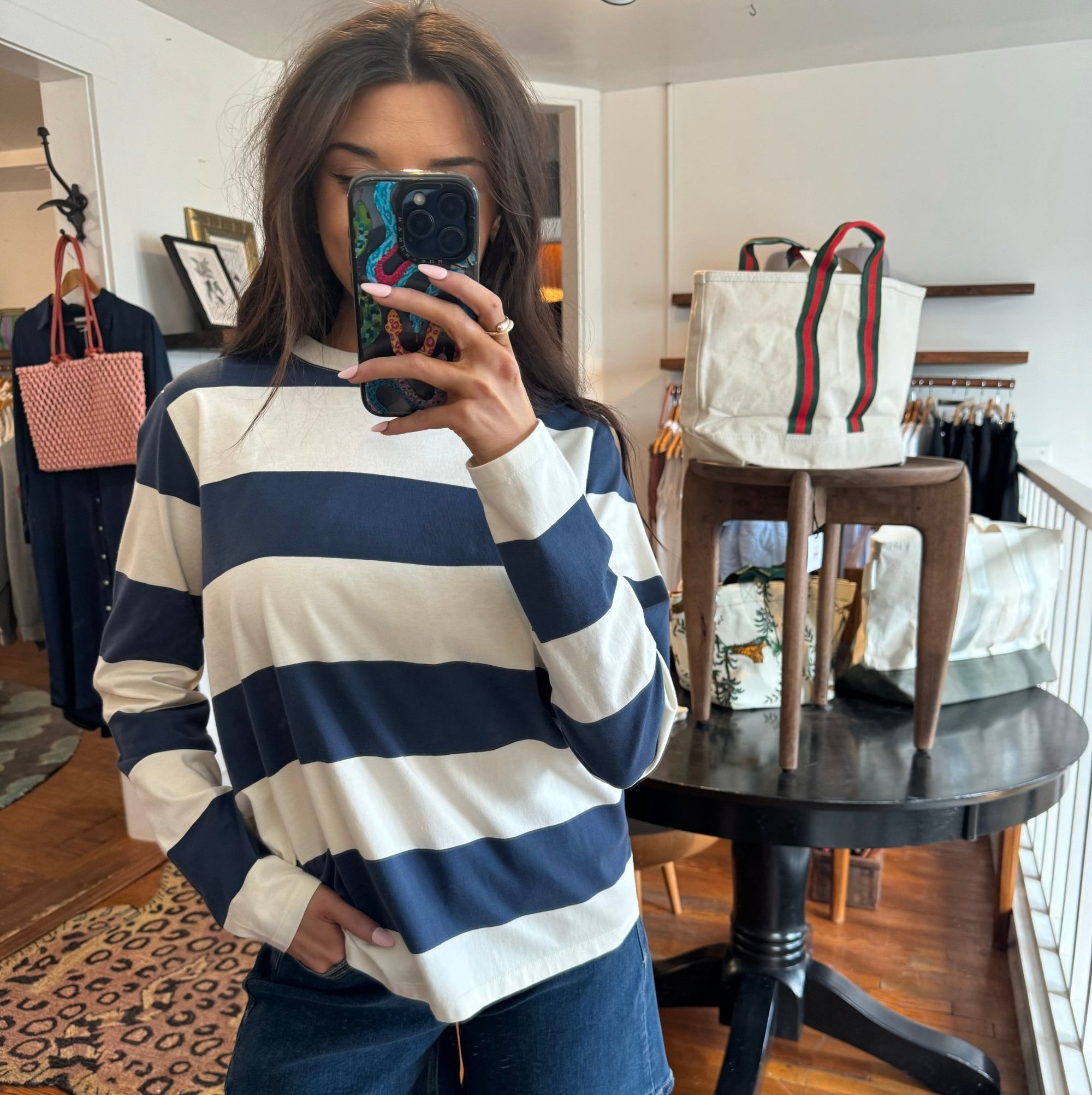 Cream & Navy Rugby Stripe Tee - Box Turtle