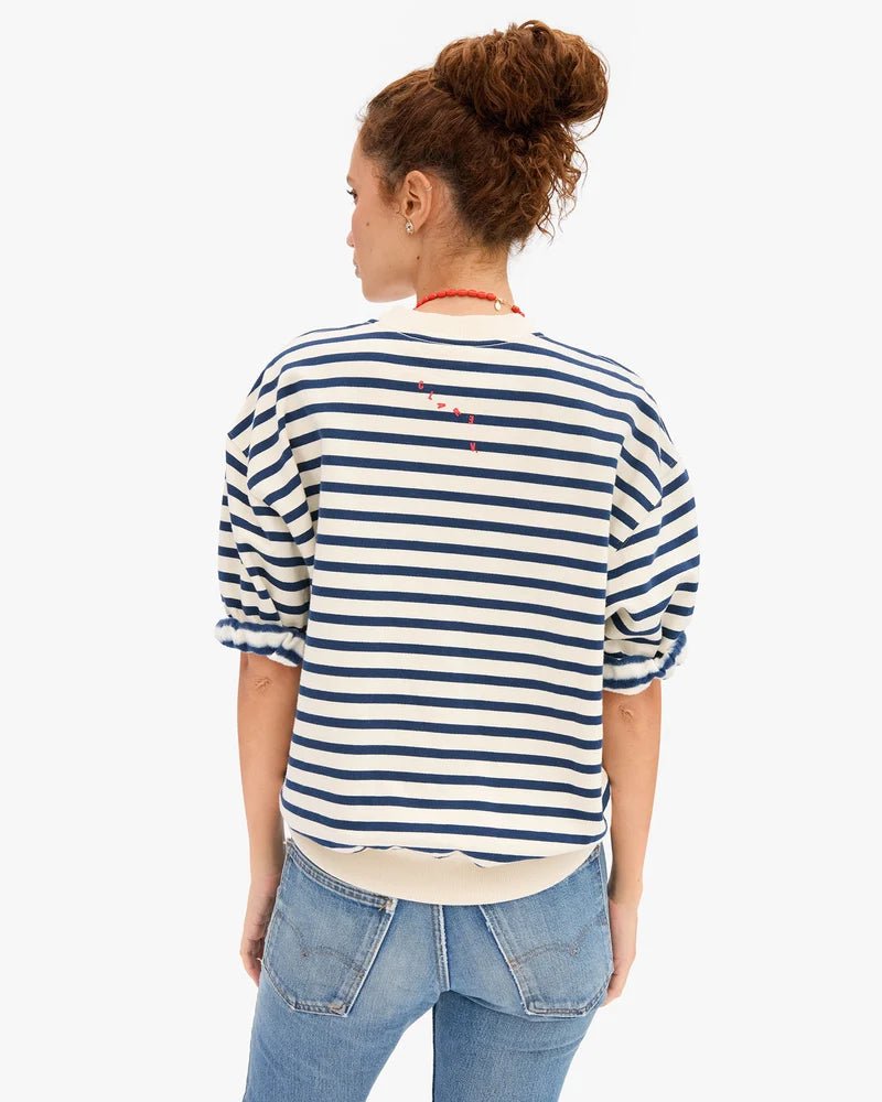 Cream &amp; Navy Short Sleeve Sweatshirt - Box Turtle