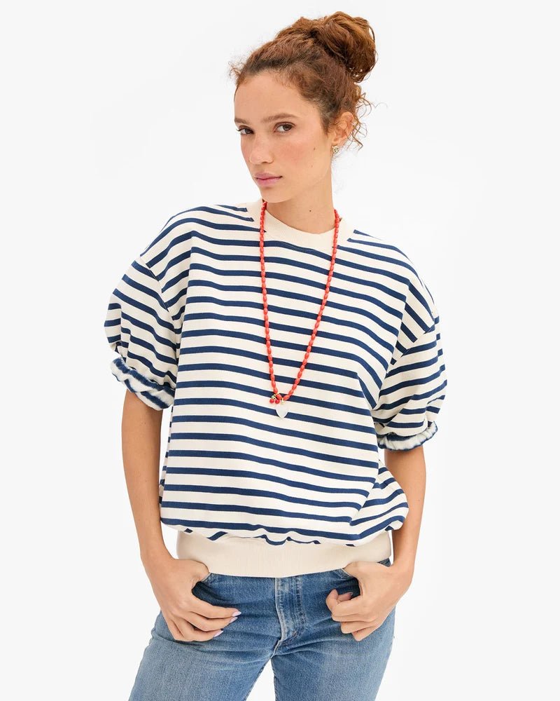 Cream &amp; Navy Short Sleeve Sweatshirt - Box Turtle