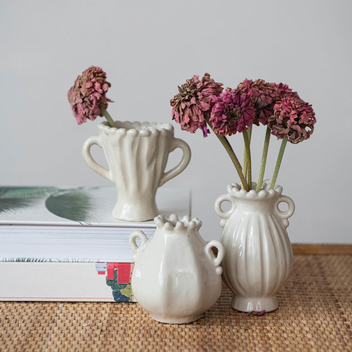 Cream Stoneware Vase with Handles - Box Turtle