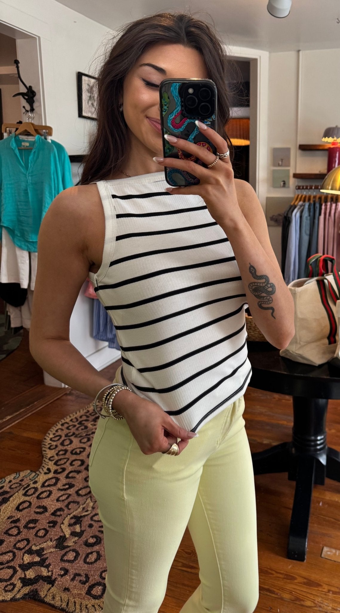 Cream with Black Stripes Moira Tank - Box Turtle