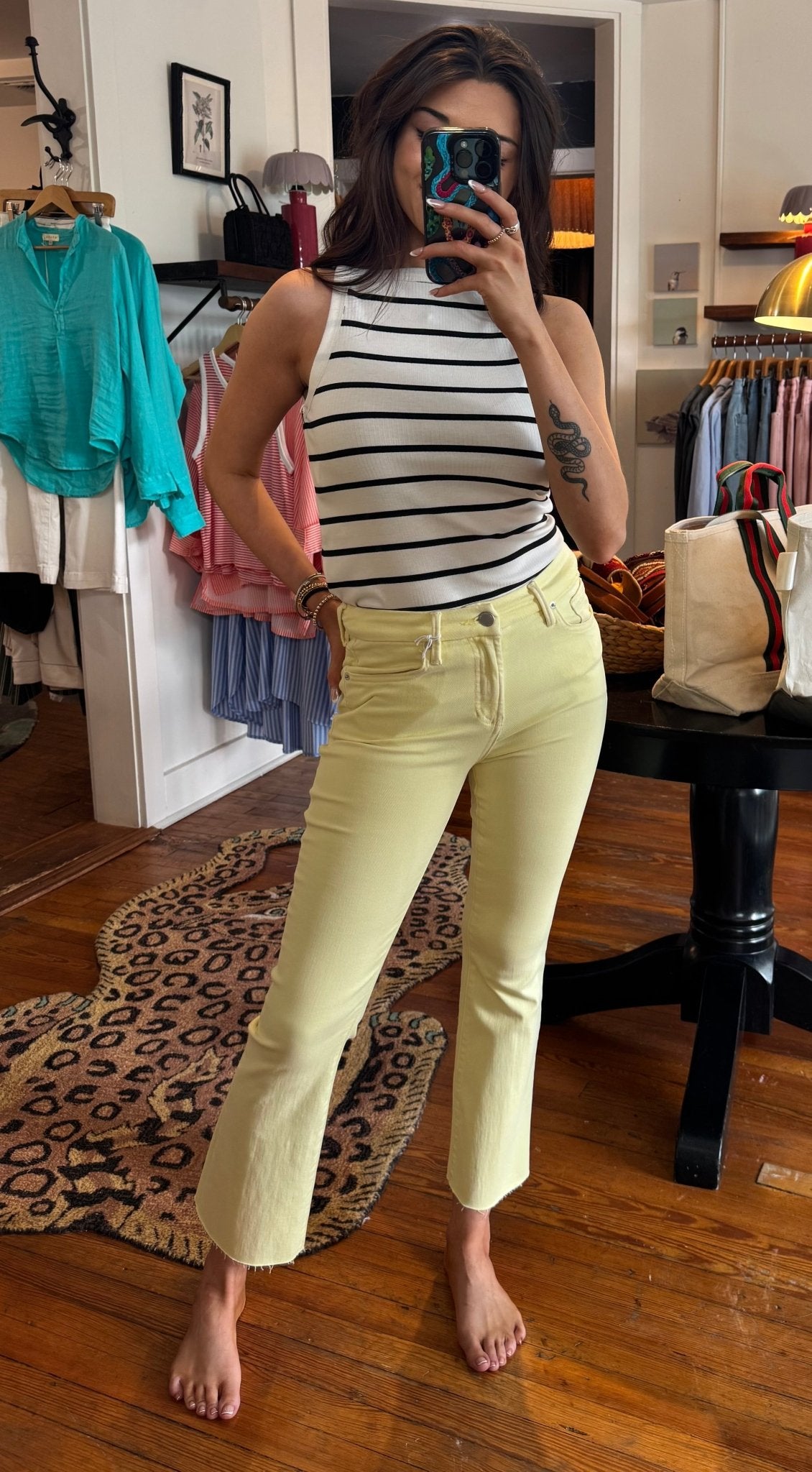 Cream with Black Stripes Moira Tank - Box Turtle