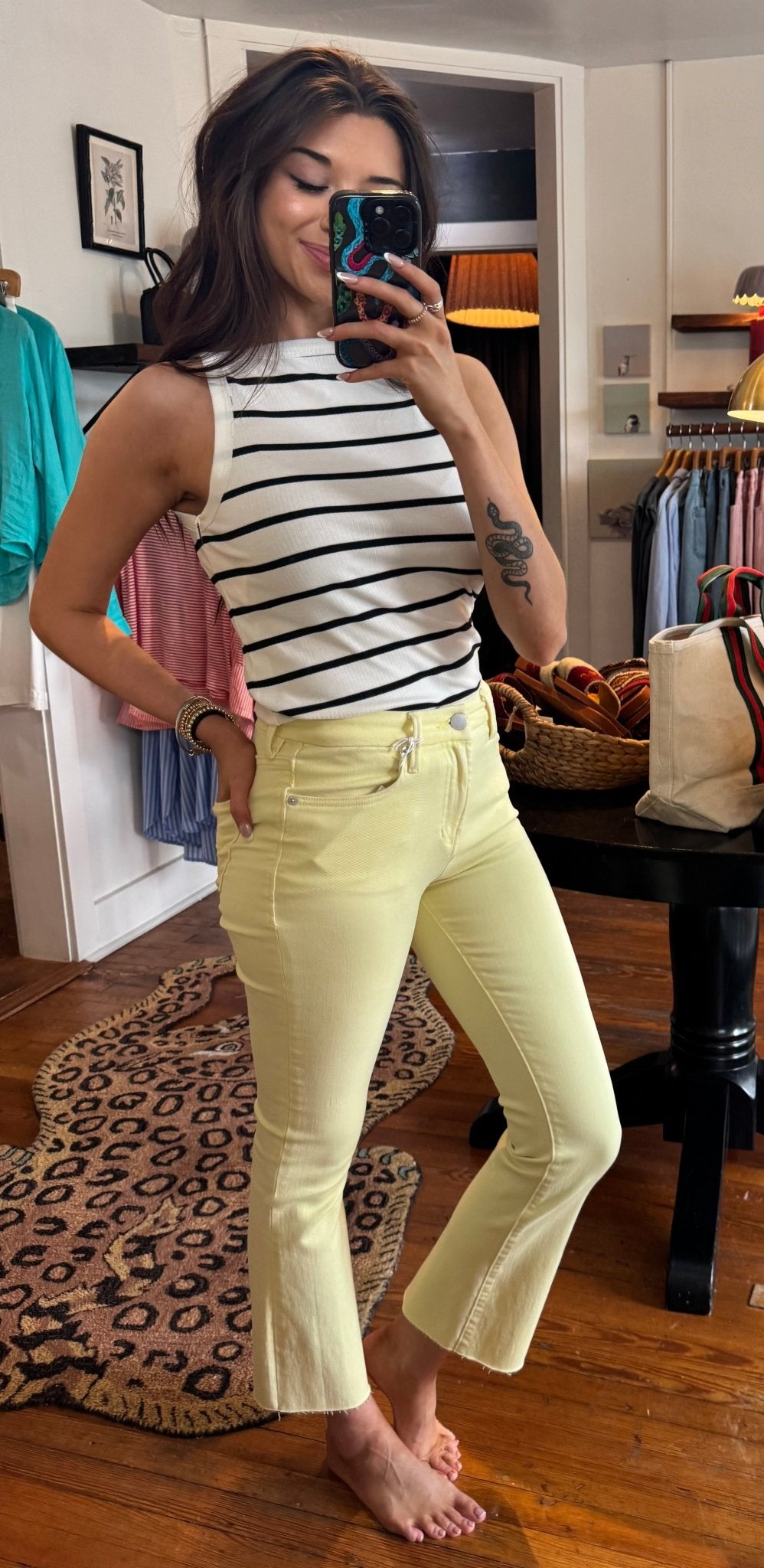 Cream with Black Stripes Moira Tank - Box Turtle