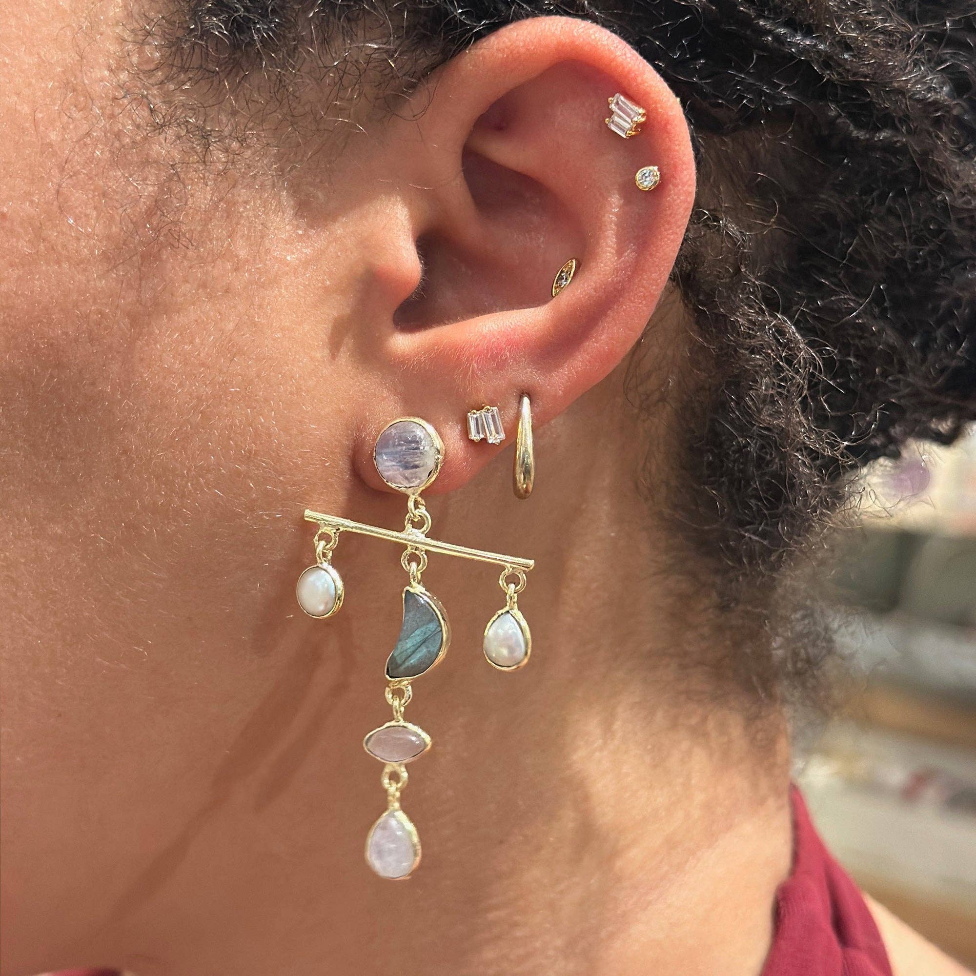 Crescent Moon Multi - Stone Mobile Dangles - Box Turtle