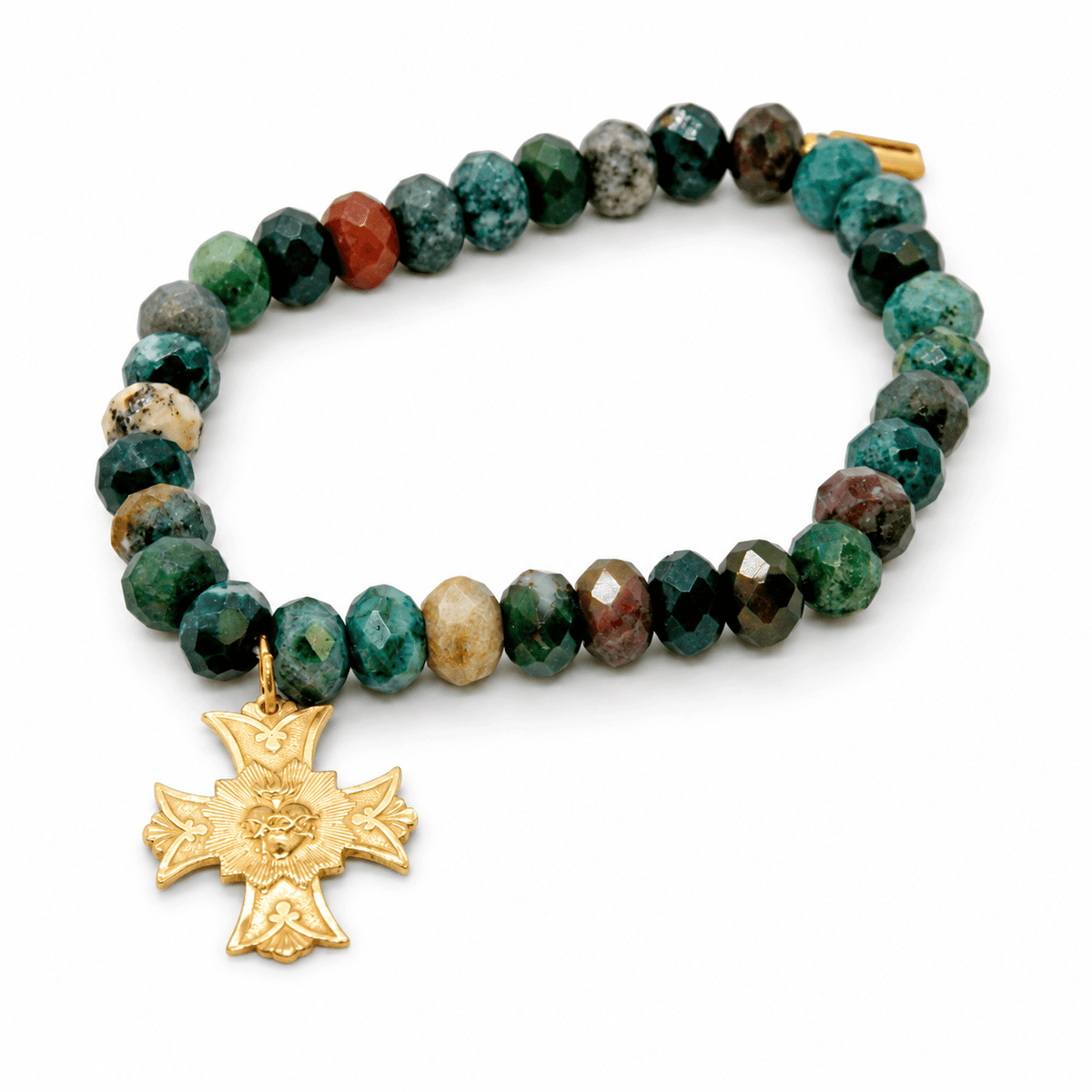 Cross Charm Stretch Indian Agate Bracelet - Box Turtle