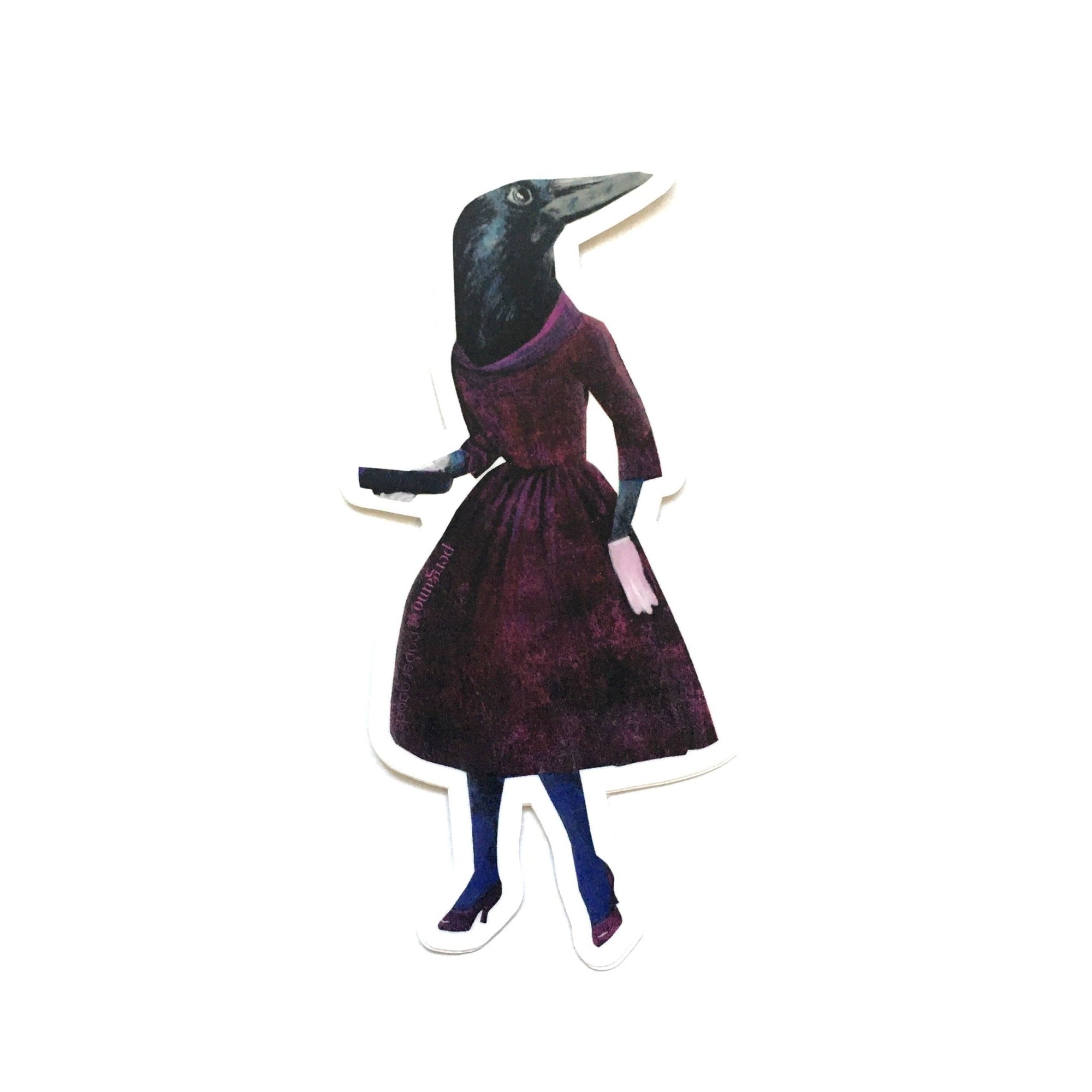 Crow in Burgundy Dress Vinyl Sticker - Box Turtle