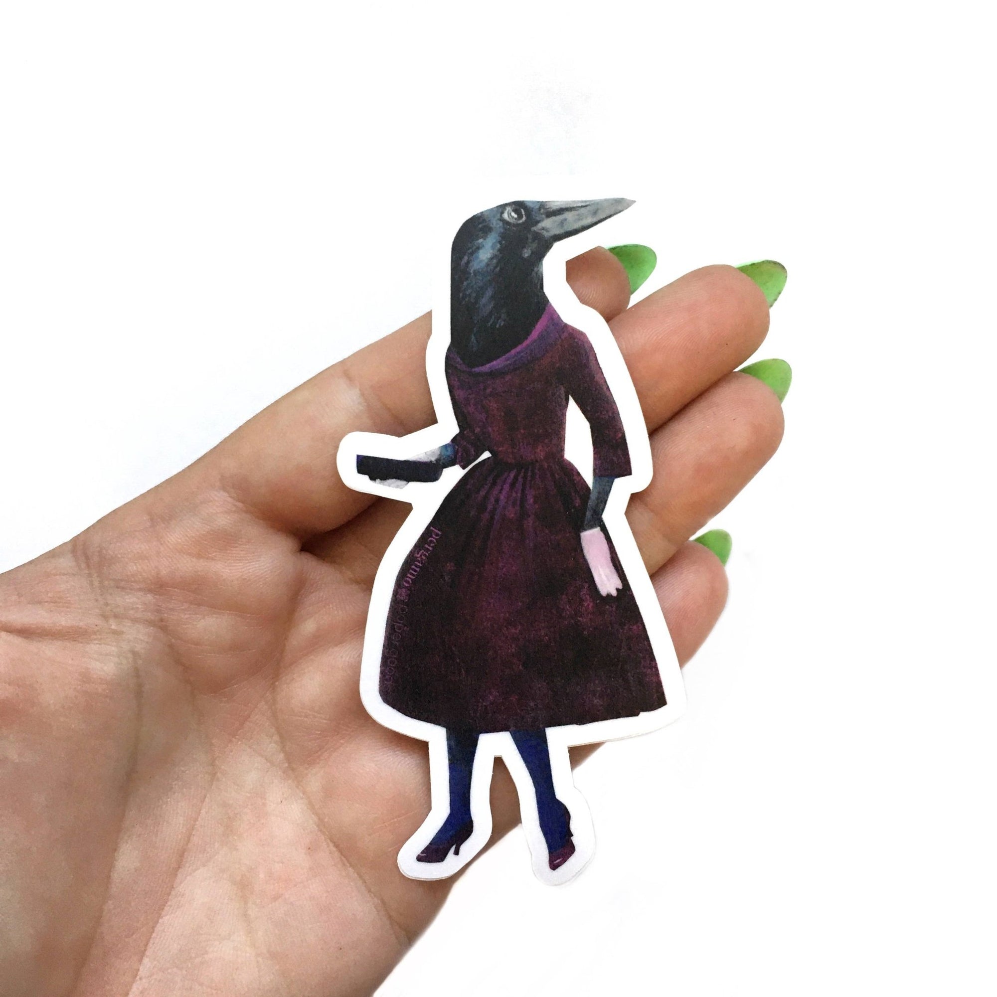 Crow in Burgundy Dress Vinyl Sticker - Box Turtle