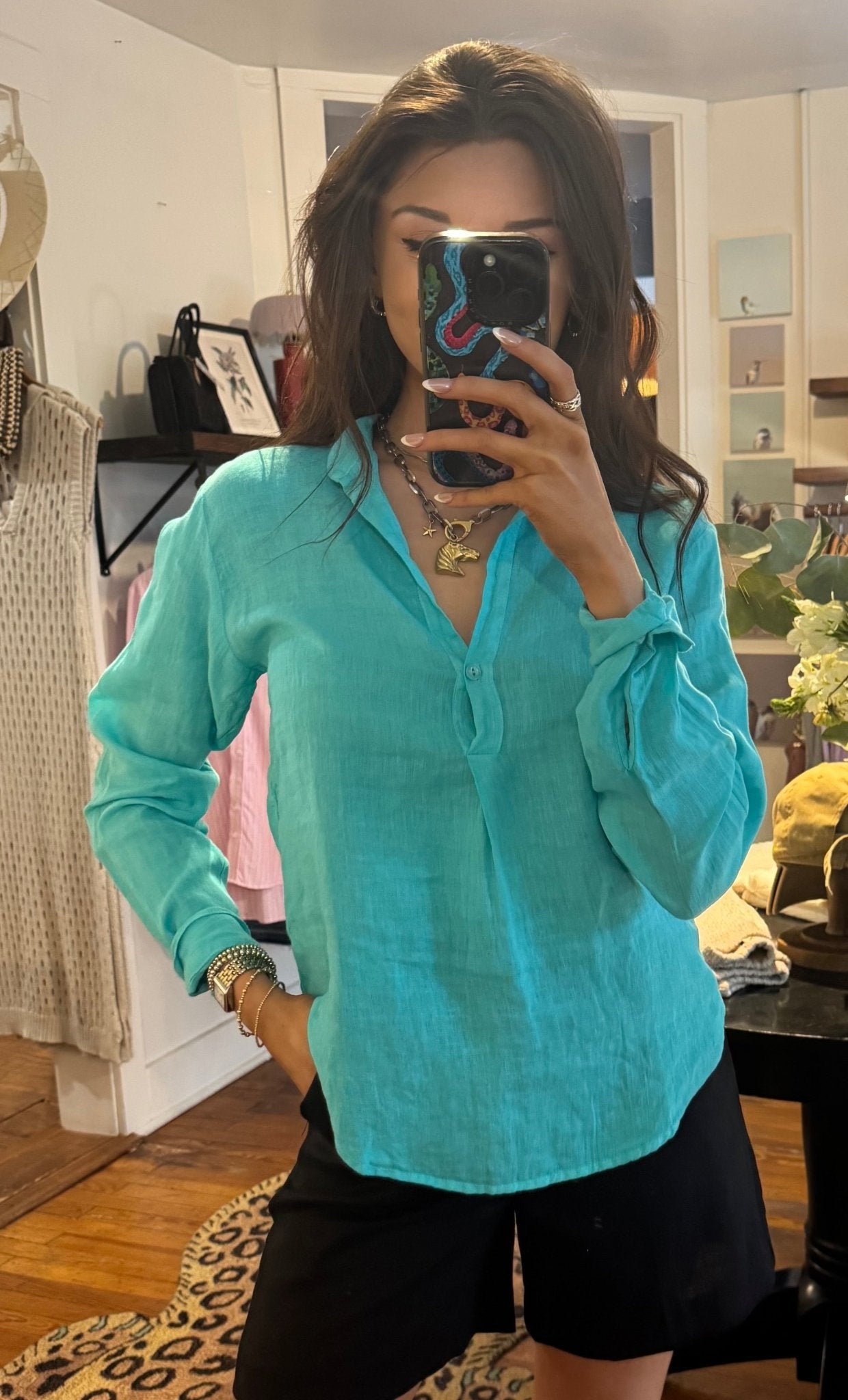 Cyan Gabby Top - Box Turtle
