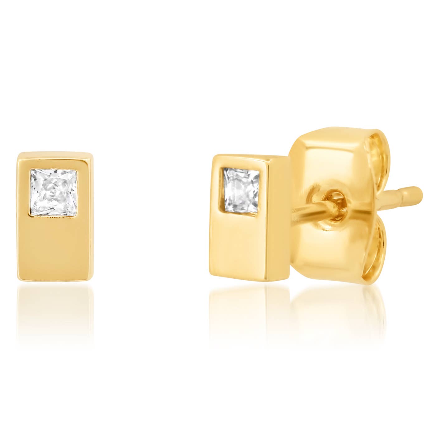 CZ & Gold Rectangle Studs - Box Turtle