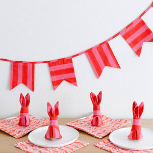 Block Printed Cloth Bunting in Pink Red Cabana Stripe