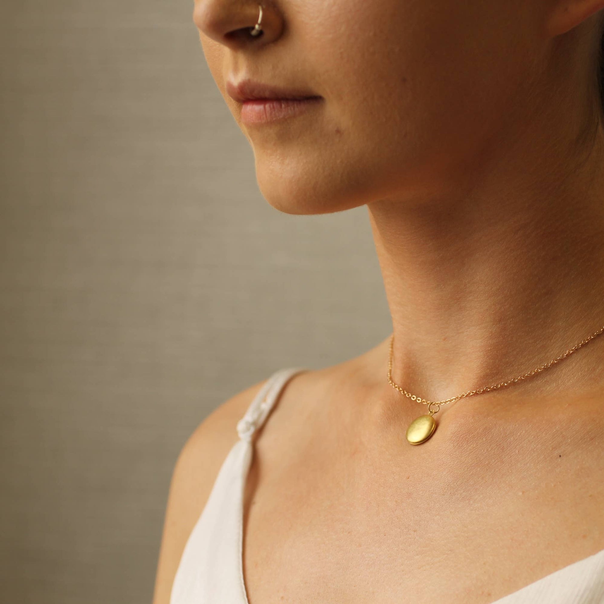 Tiny Brass Round Locket Necklace