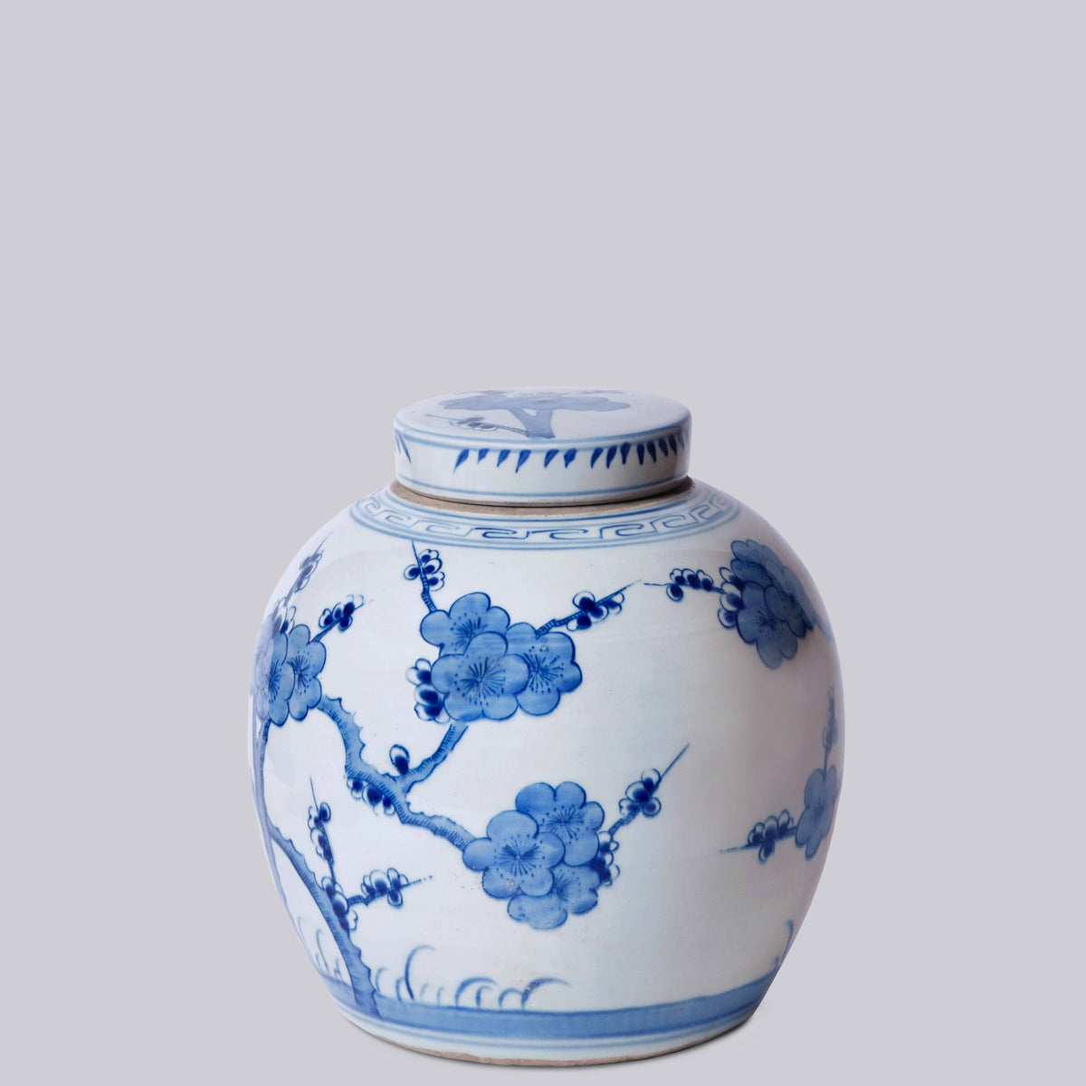 Blue and White Porcelain Cherry Blossom Round Storage Jar