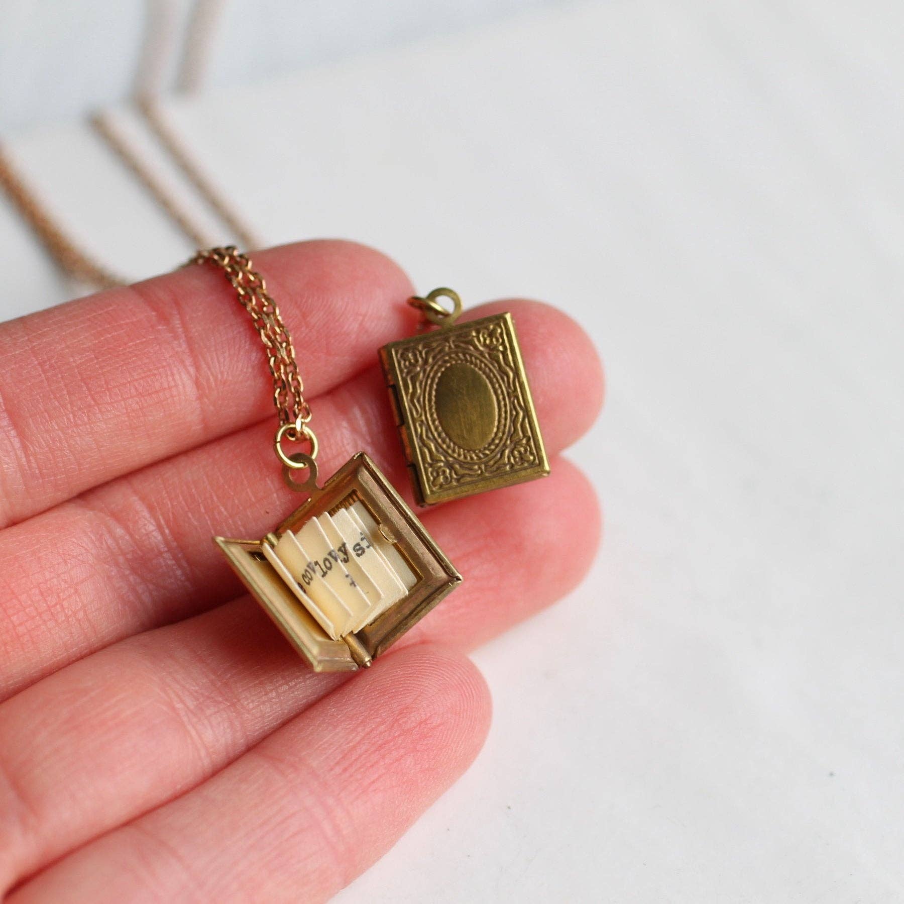 Engraved Book Locket Necklace