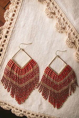 Yellow V Fringe Beaded Earrings