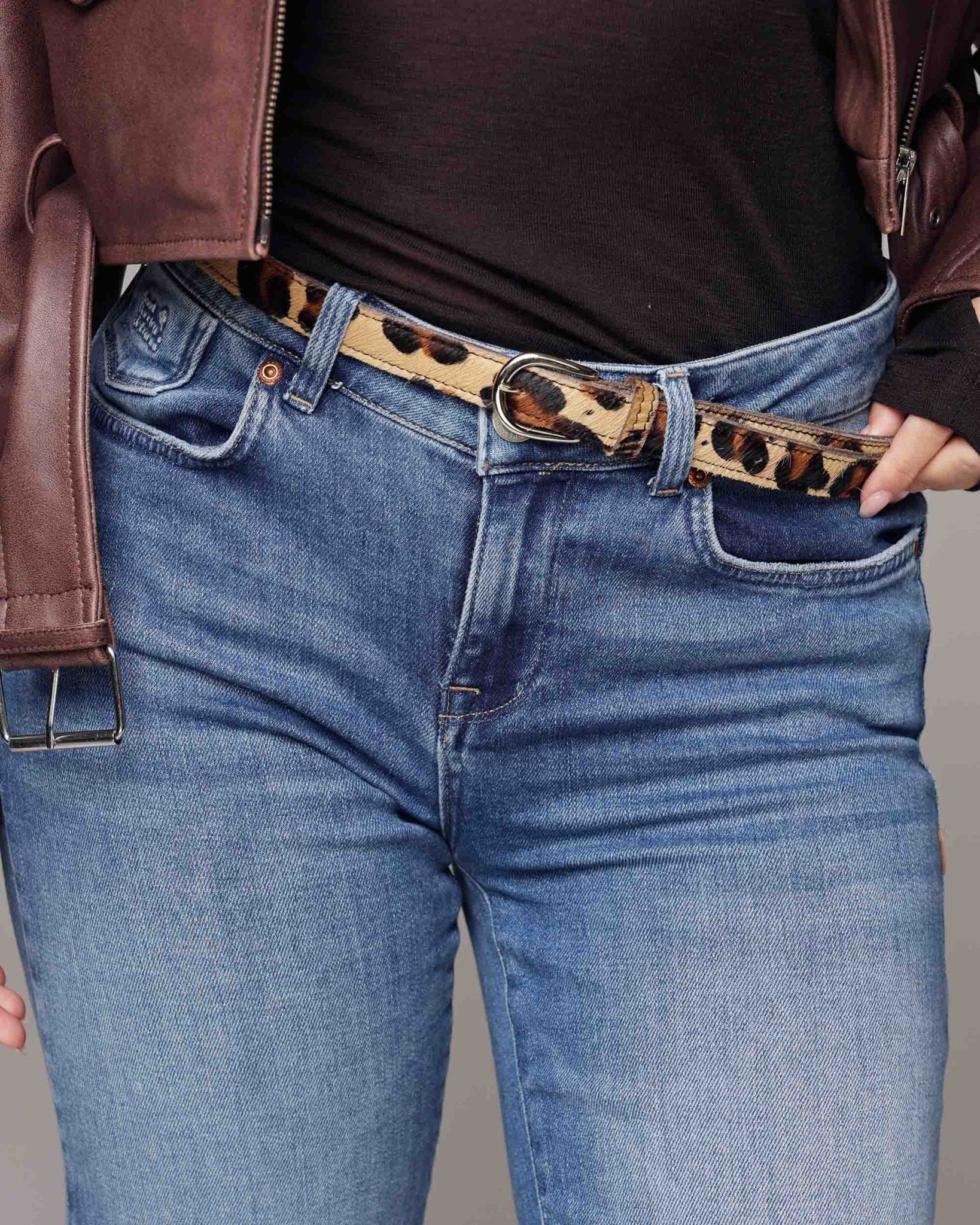 Dania | Gold Leopard Skinny Leather Belt - Box Turtle