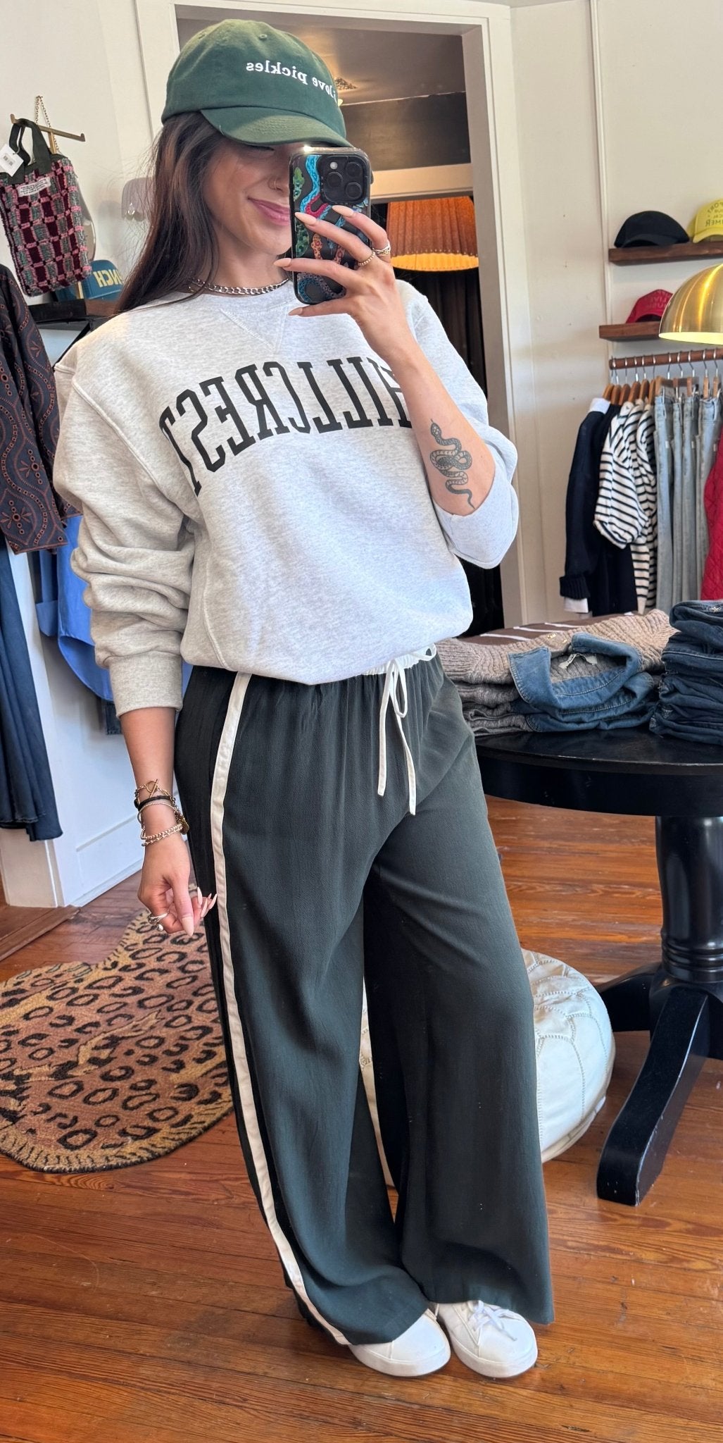 Dark Green & White Side Stripe Pants - Box Turtle