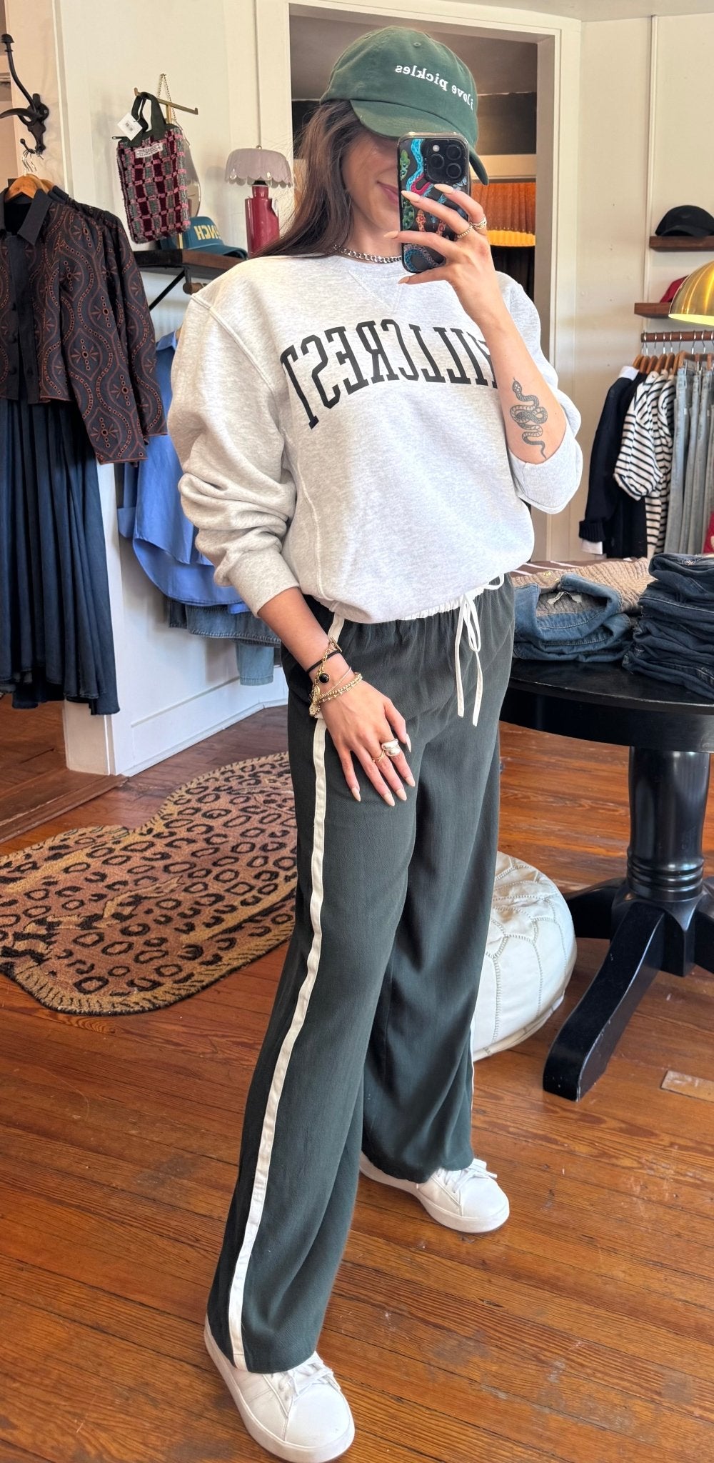Dark Green & White Side Stripe Pants - Box Turtle