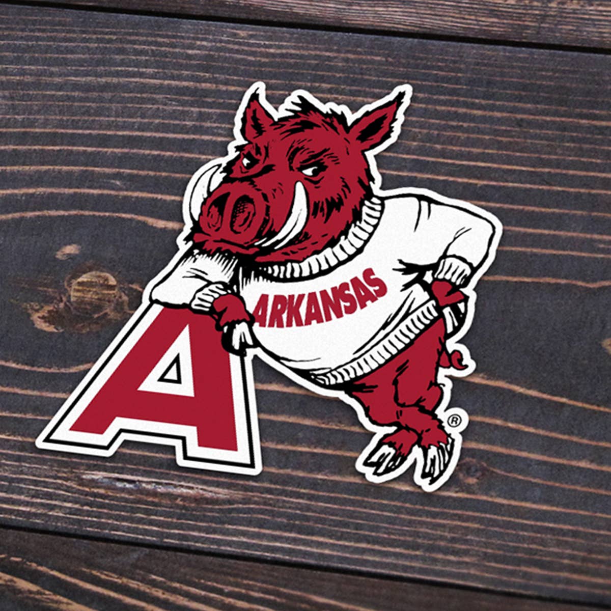 Leaning on A Razorback Sticker.