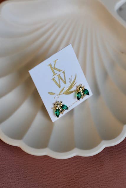 Gold & Emerald Bee Studs
