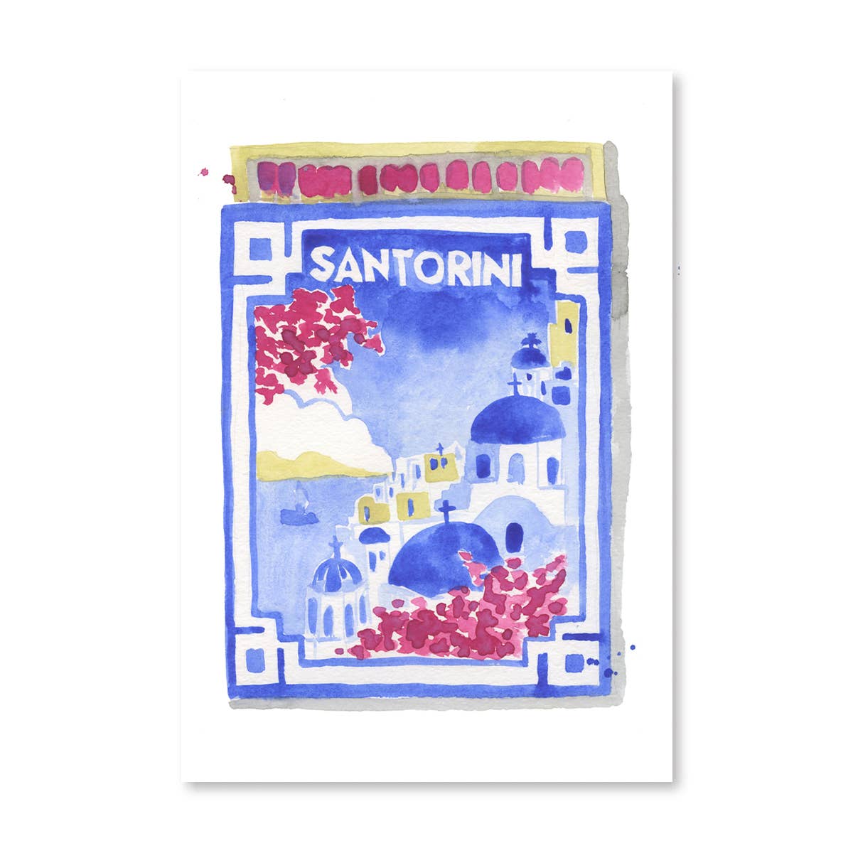 Santorini Matchbook Watercolor Print
