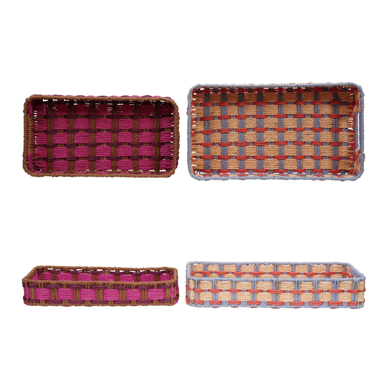 Decorative Woven Paper Rope Trays with Handles - Box Turtle