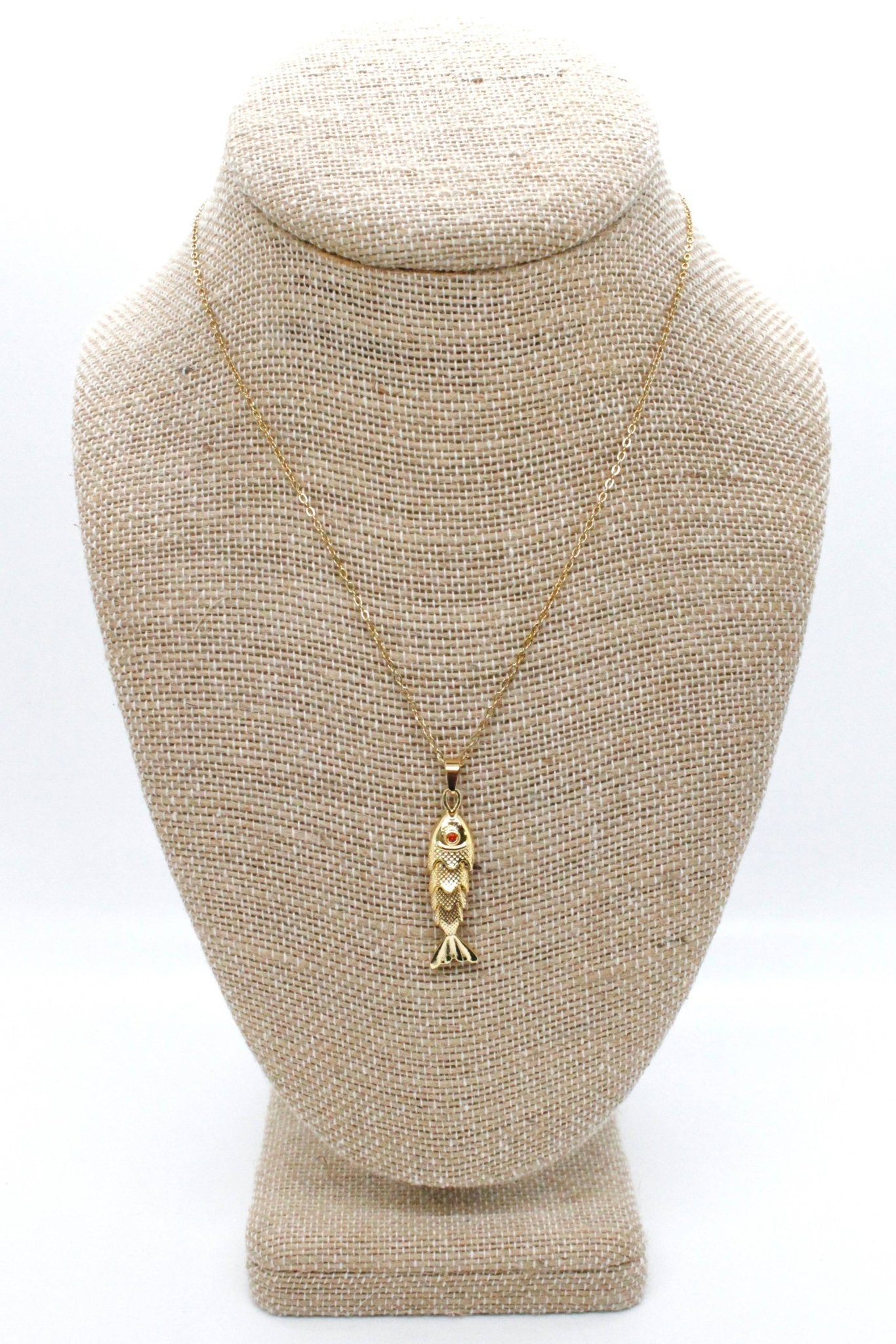 Delicate Large Articulated Gold Fish Necklace - Box Turtle