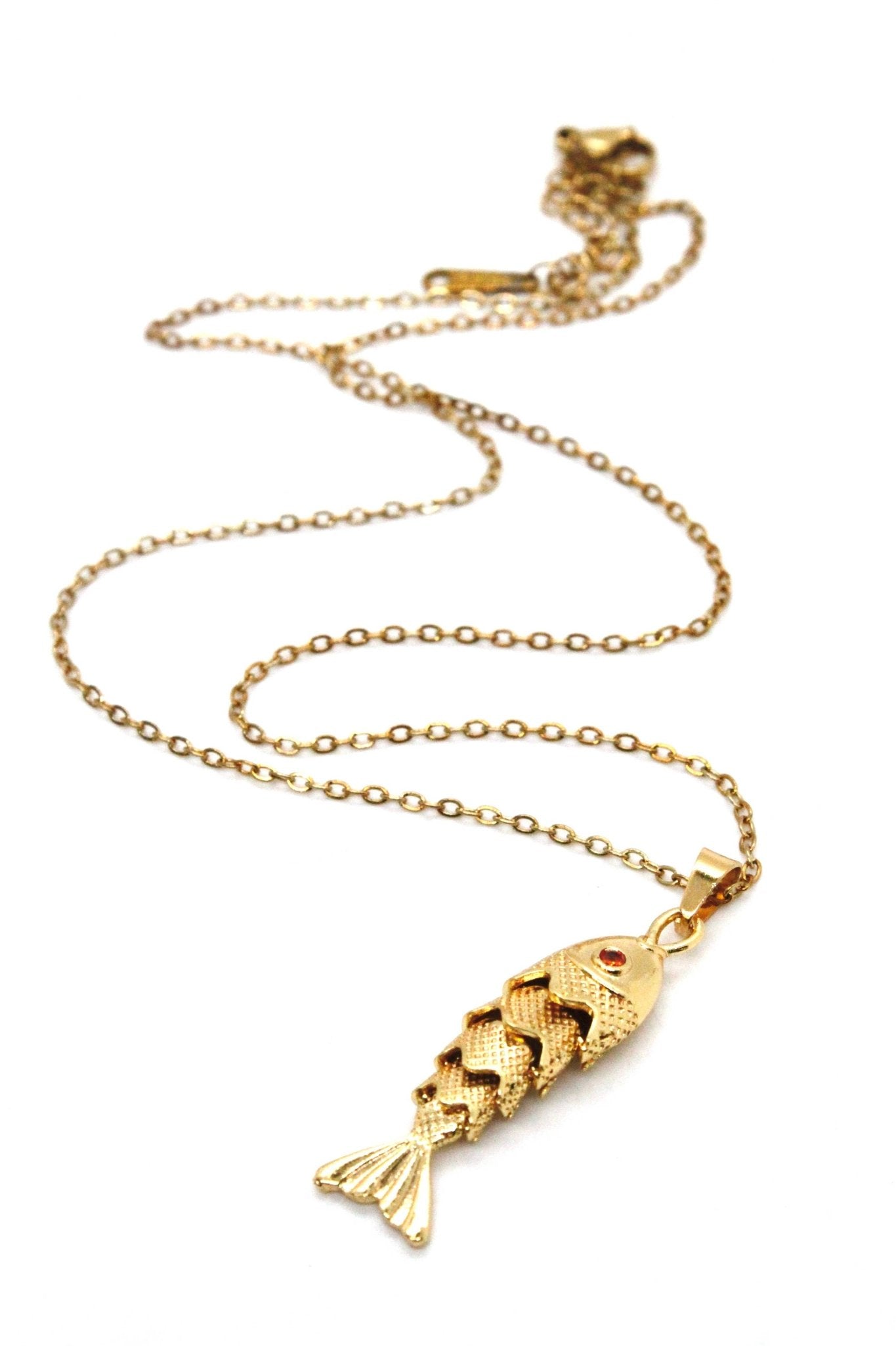Delicate Large Articulated Gold Fish Necklace - Box Turtle