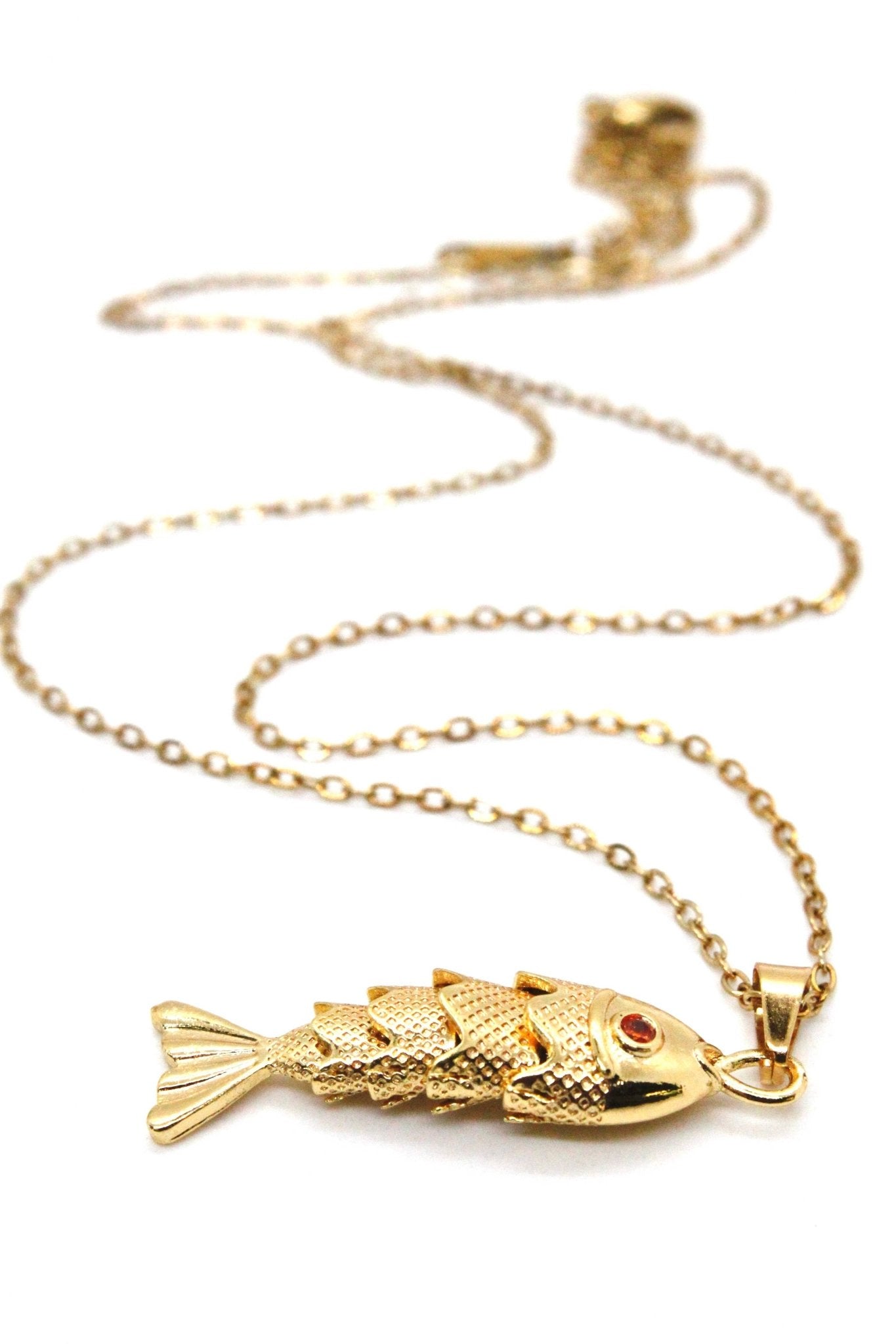 Delicate Large Articulated Gold Fish Necklace - Box Turtle