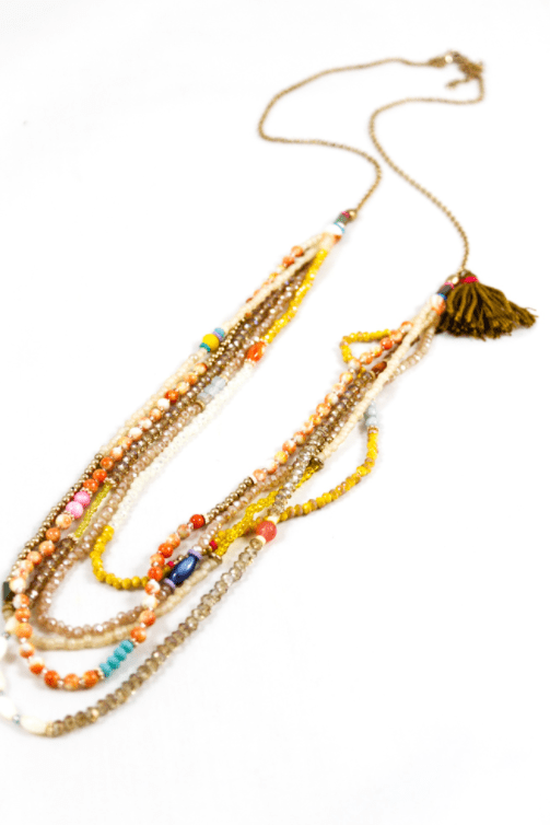 Delicate Stone and Crystal Layered Long Necklace - Box Turtle