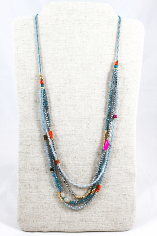Delicate Stone and Crystal Layered Necklace - Box Turtle