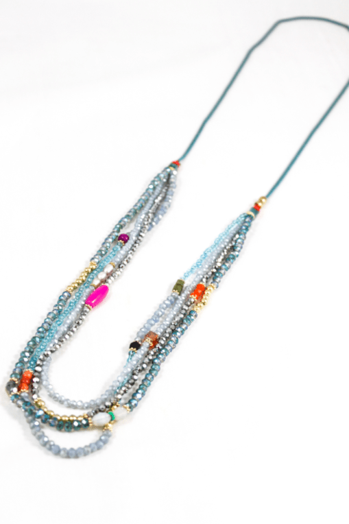 Delicate Stone and Crystal Layered Necklace - Box Turtle