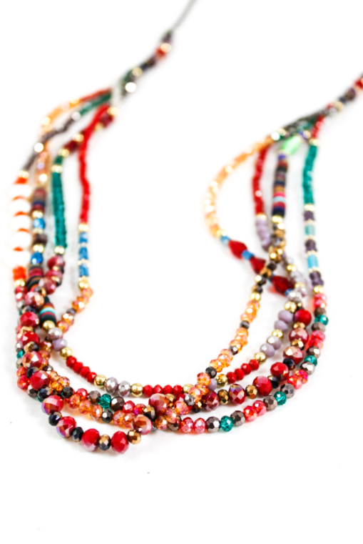 Delicate Stone and Crystal Layered Necklace - Box Turtle