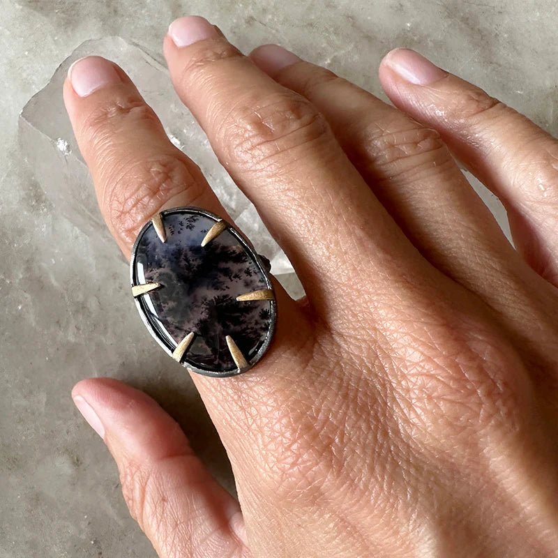 Dendritic Agate Ring - Box Turtle