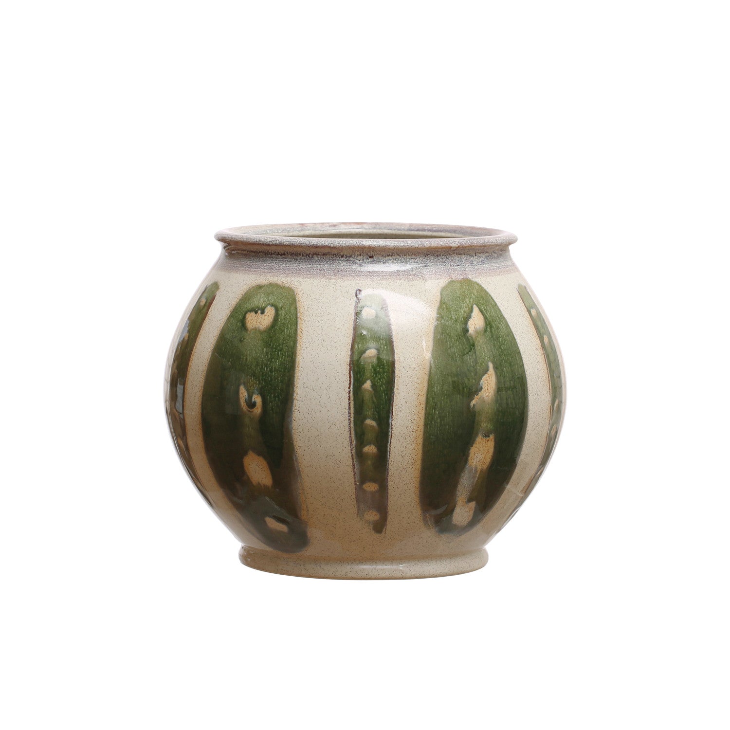 Green & Cream Round Stoneware Vase