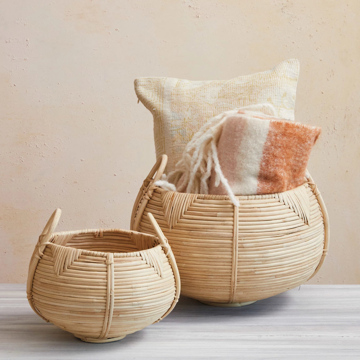 Hand-Woven Rattan Baskets with Handles