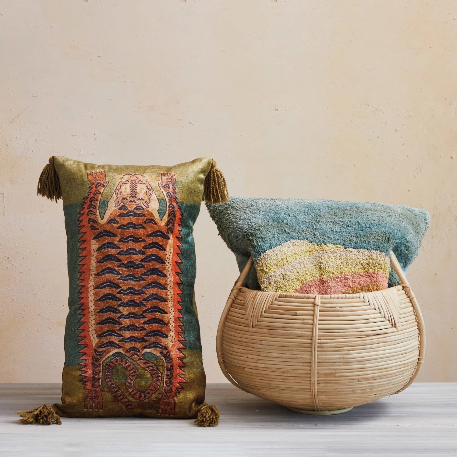 Tibetan Tiger Lumbar Pillow with Tassels